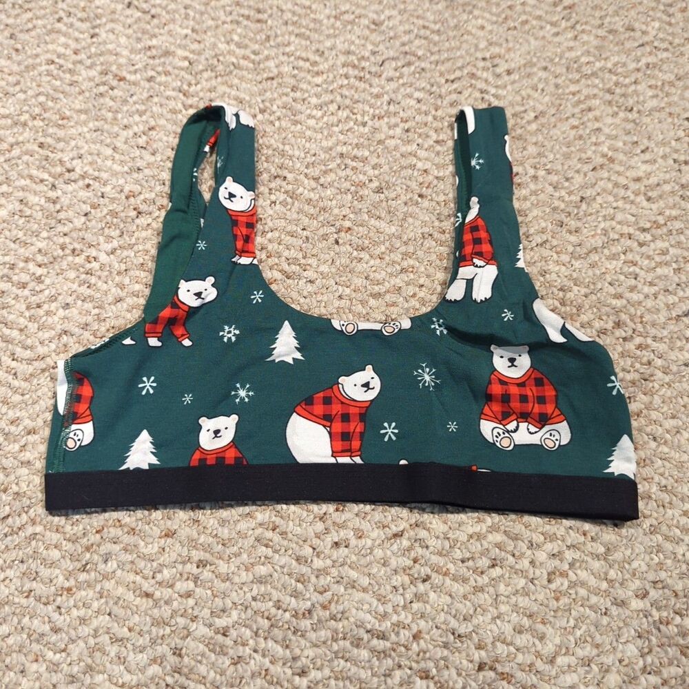 MeUndies U Back Bralette Womens M Green Cozy Polar Bears Loungewear